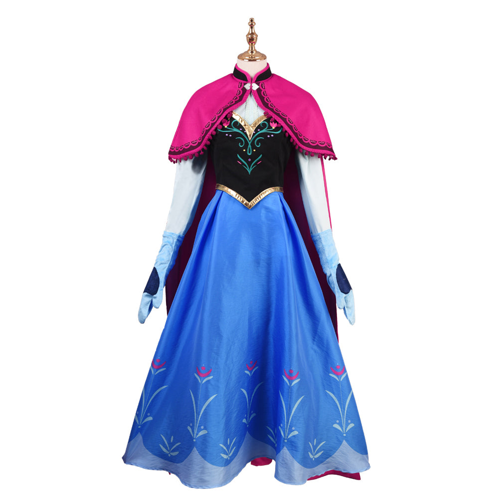 Frozen Anna Dress Cosplay Costume Princess Fancy Deluxe Dress Full Sets with Red Cape