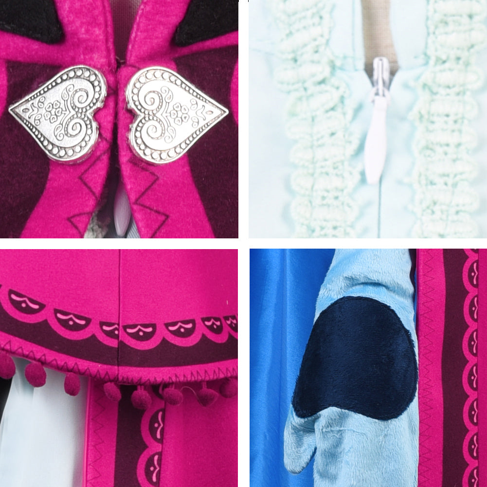 Frozen Anna Dress Cosplay Costume Princess Fancy Deluxe Dress Full Sets with Red Cape