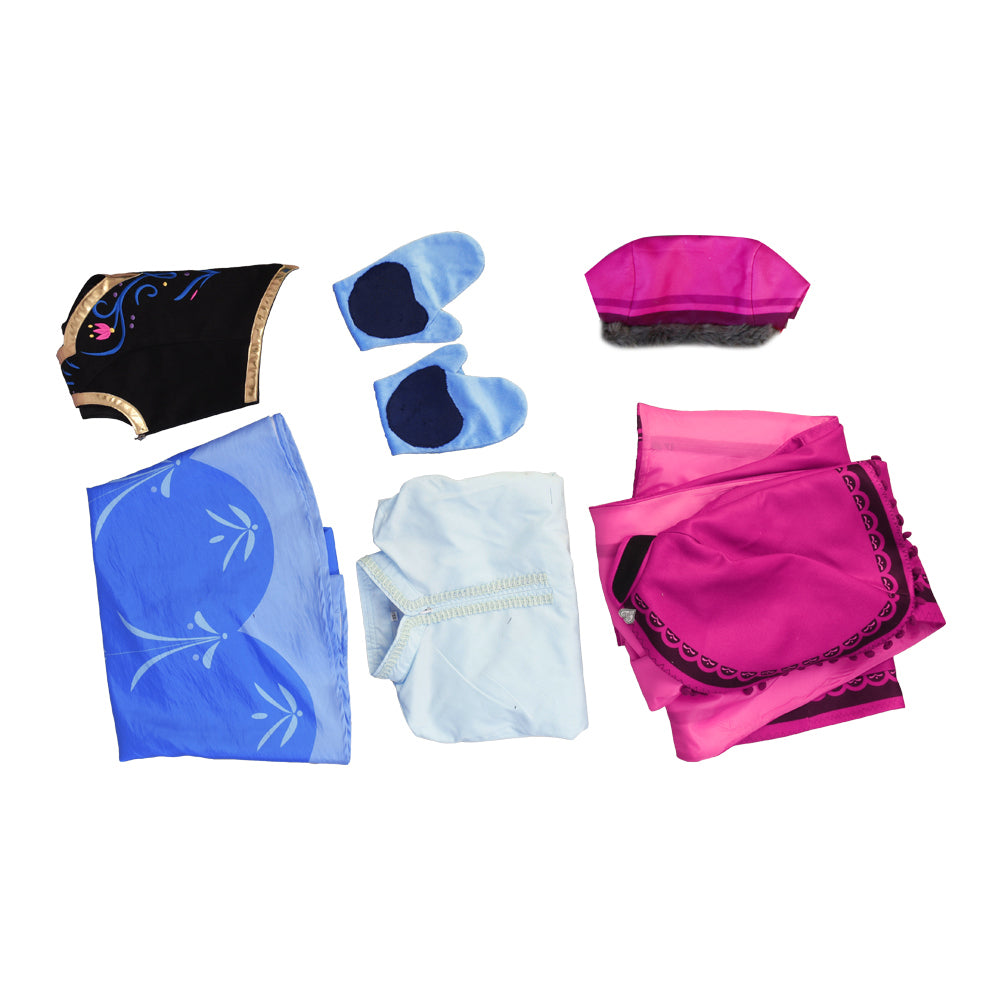 Frozen Anna Dress Cosplay Costume Princess Fancy Deluxe Dress Full Sets with Red Cape