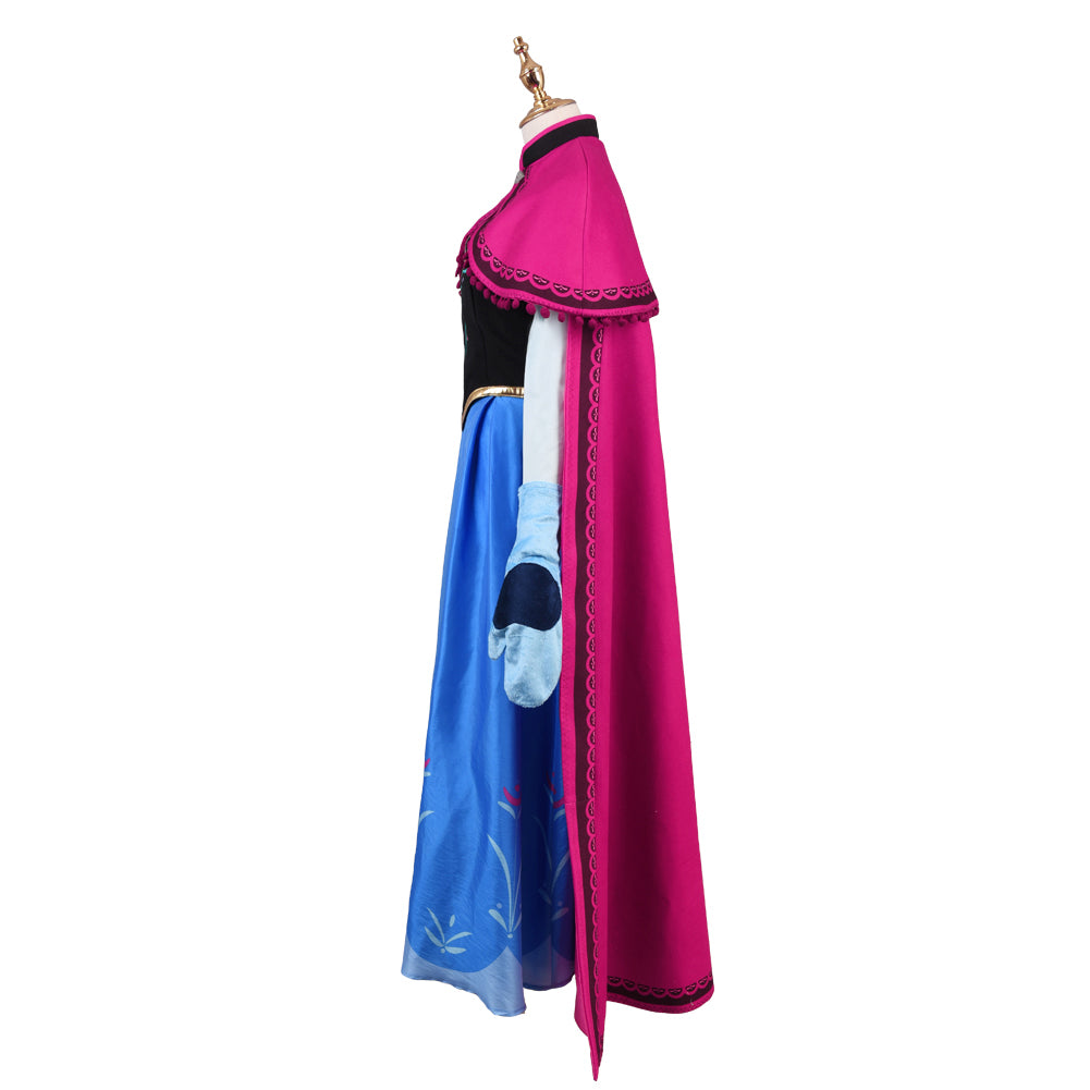 Frozen Anna Dress Cosplay Costume Princess Fancy Deluxe Dress Full Sets with Red Cape