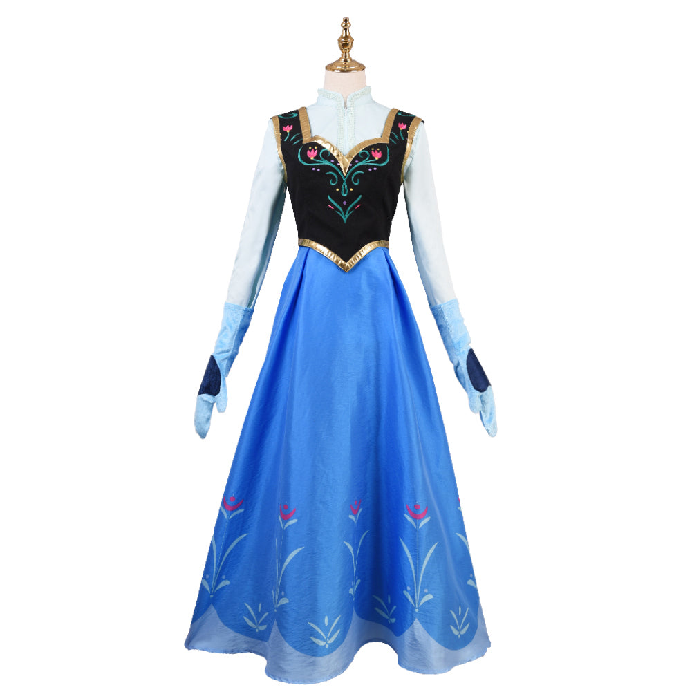 Frozen Anna Dress Cosplay Costume Princess Fancy Deluxe Dress Full Sets with Red Cape