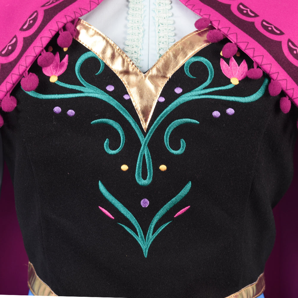 Frozen Anna Dress Cosplay Costume Princess Fancy Deluxe Dress Full Sets with Red Cape