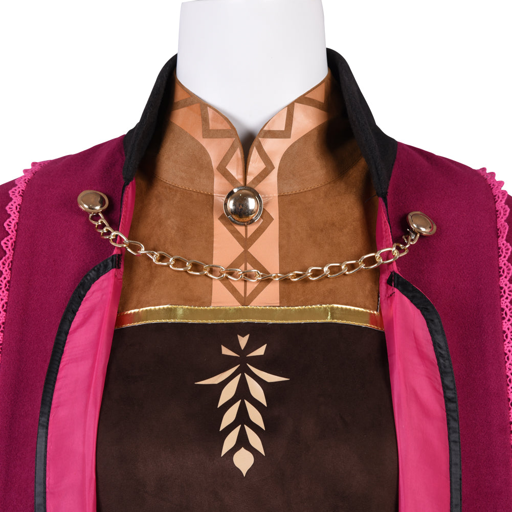 Frozen 2 Anna Deluxe Princess Dress Cosplay Costume Halloween Uniform Full Sets with Cape