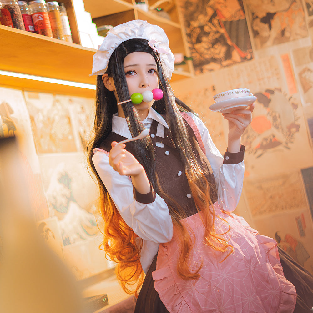 Demon Slayer Kamado Nezuko Cosplay Costume Maid Dress With Apron