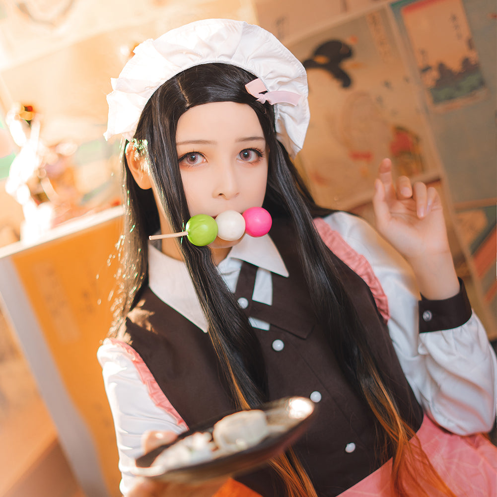 Demon Slayer Kamado Nezuko Cosplay Costume Maid Dress With Apron