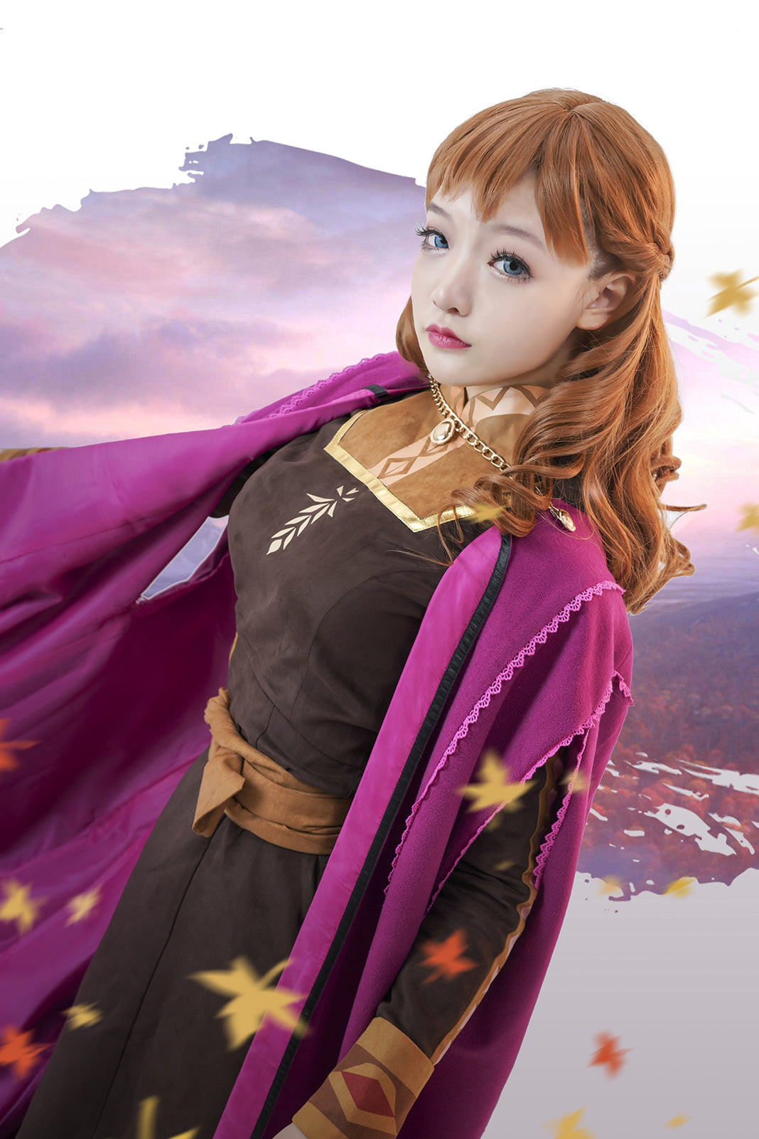 Frozen 2 Anna Deluxe Princess Dress Cosplay Costume Halloween Uniform Full Sets with Cape