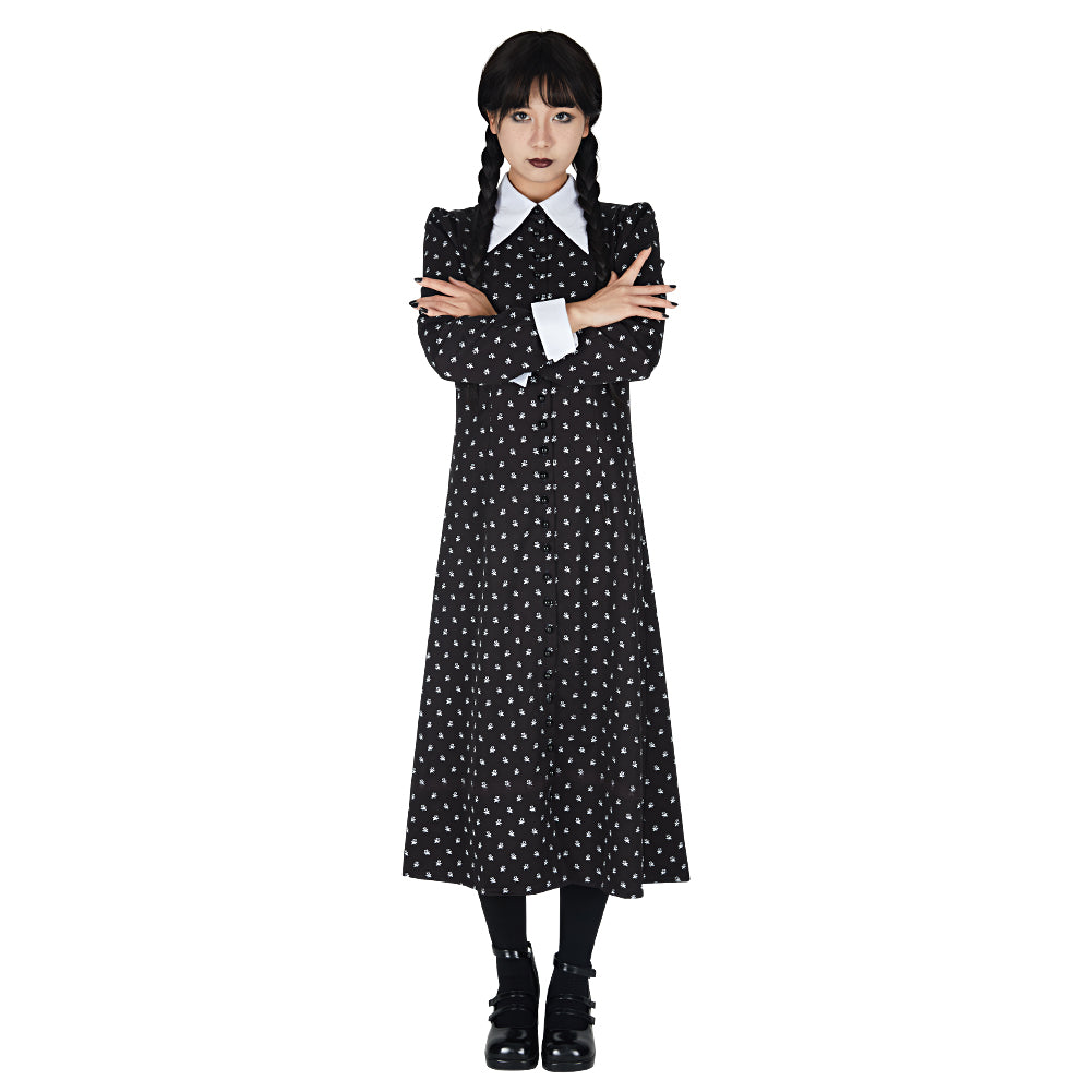 Wednesday Addams Cosplay Costume Tunic Dress Girls Long Sleeve Gown High Waist