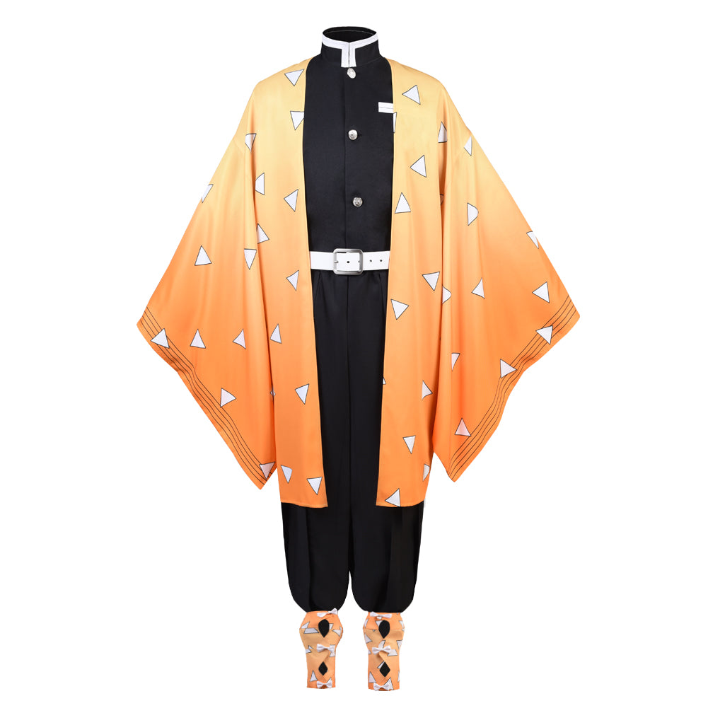 Demon Slayer Agatsuma Zenitsu Cosplay Costume Kimono Cardigan Suit Robe Cloak