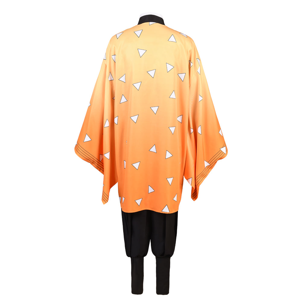 Demon Slayer Agatsuma Zenitsu Cosplay Costume Kimono Cardigan Suit Robe Cloak