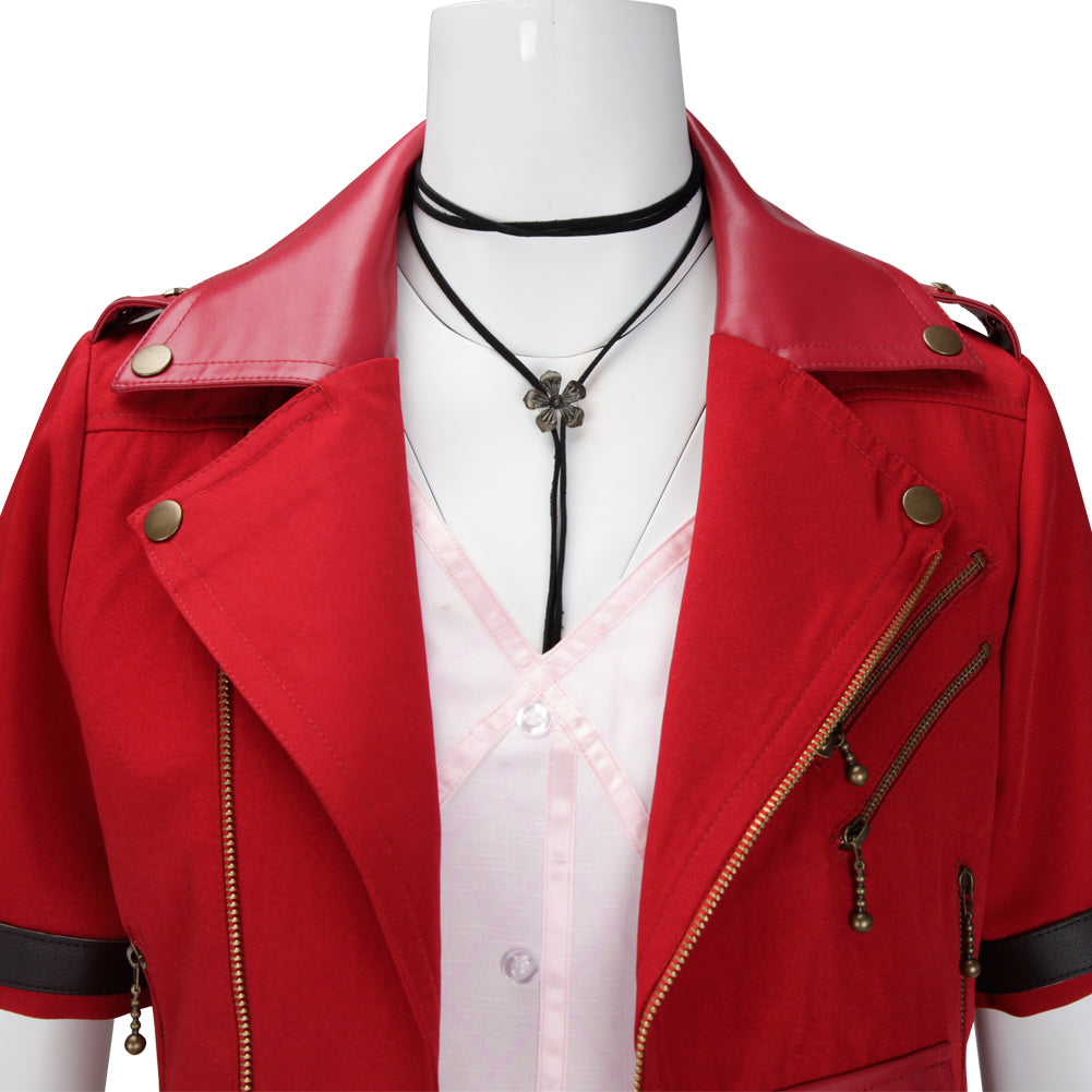 Final Fantasy VII Aerith Gainsborough Cosplay Costume Remark Red Jacket Dress Uniform Full Sets