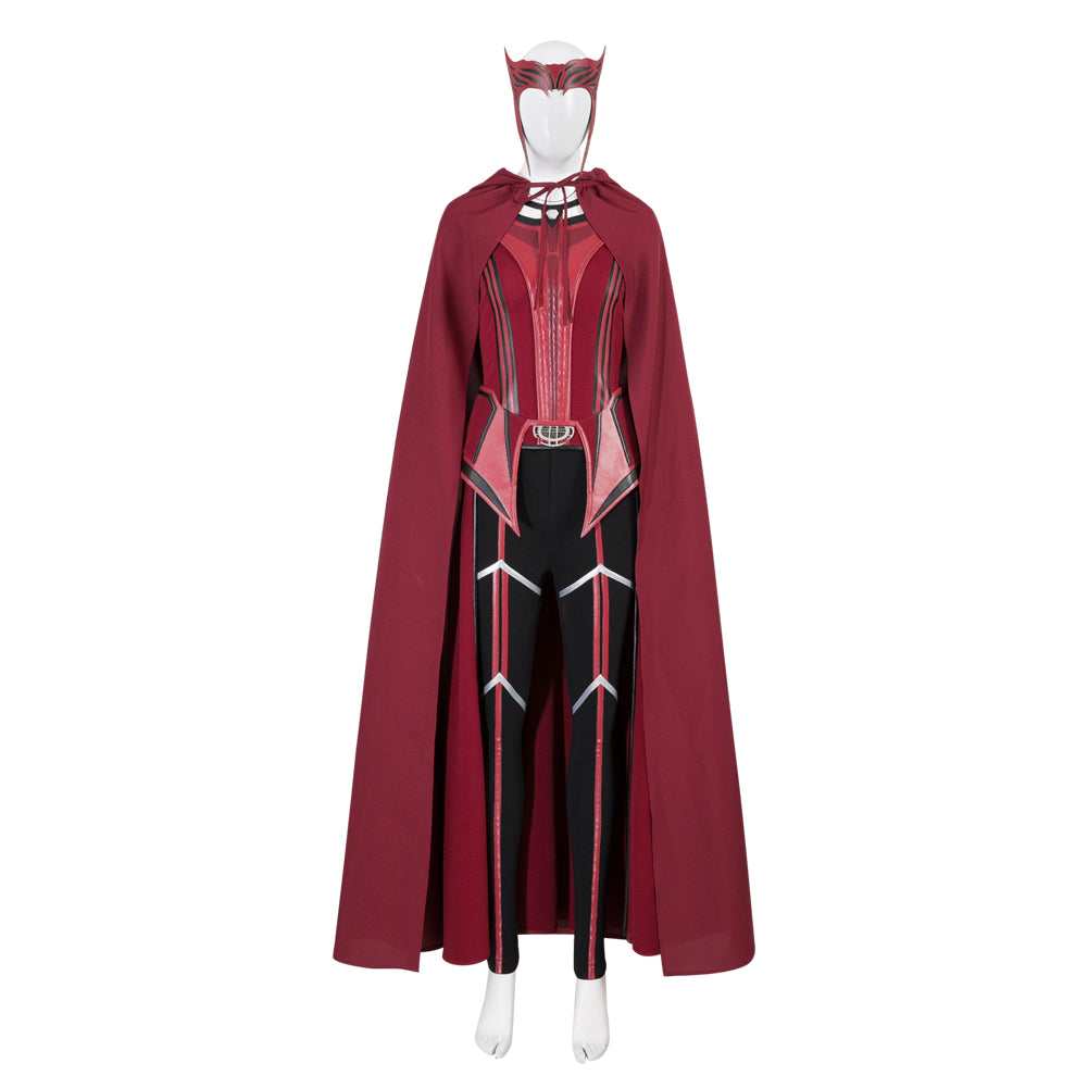 Wanda Maximoff Cosplay Costume Halloween Scarlet Witch Dress Red Cape Cloak with Headpiece