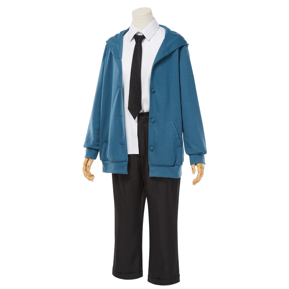 Chainsaw Man Power Cosplay Costume Blue Hoodie Coat Outfit Full Sets for Halloween