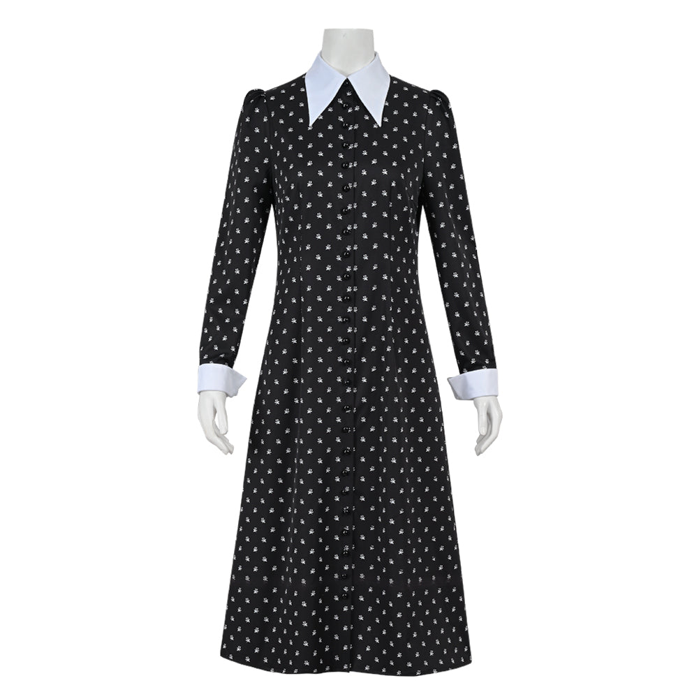Wednesday Addams Cosplay Costume Tunic Dress Girls Long Sleeve Gown High Waist