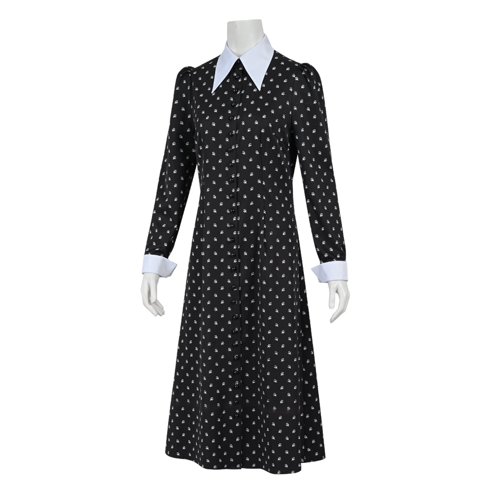 Wednesday Addams Cosplay Costume Tunic Dress Girls Long Sleeve Gown High Waist