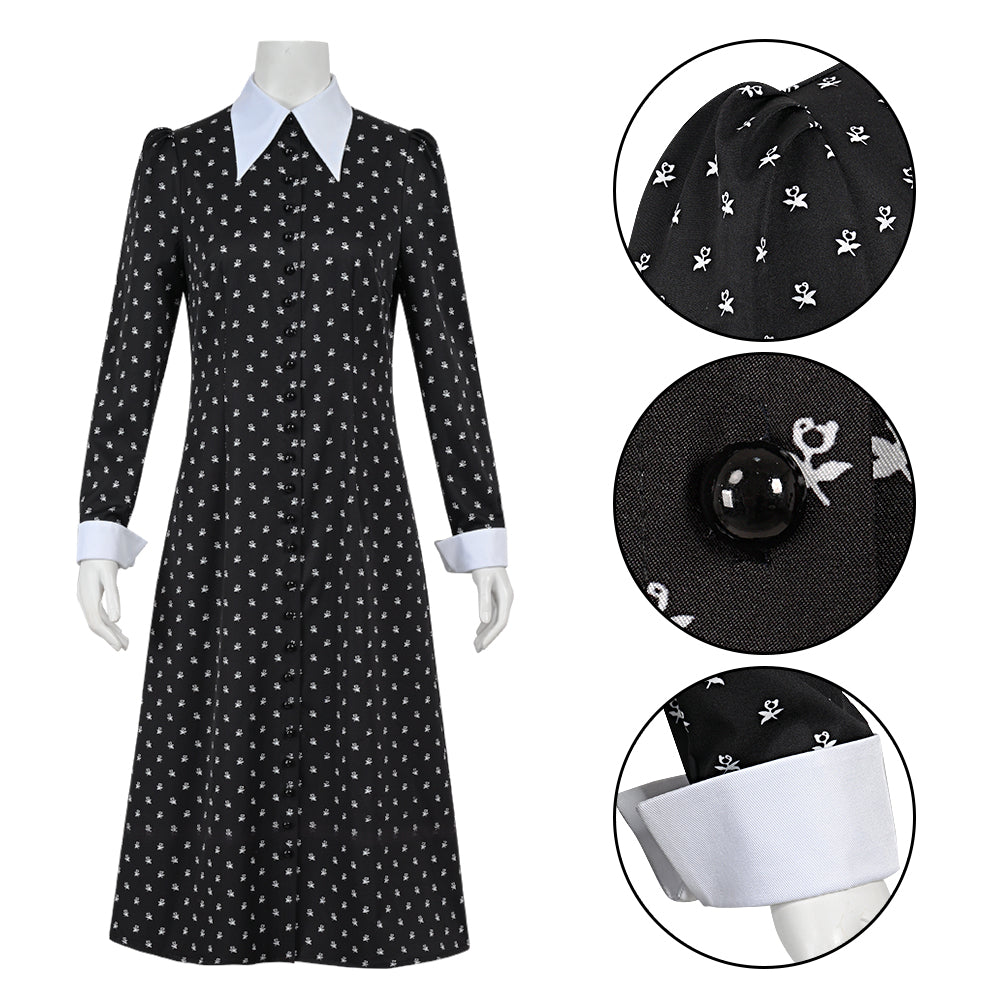 Wednesday Addams Cosplay Costume Tunic Dress Girls Long Sleeve Gown High Waist