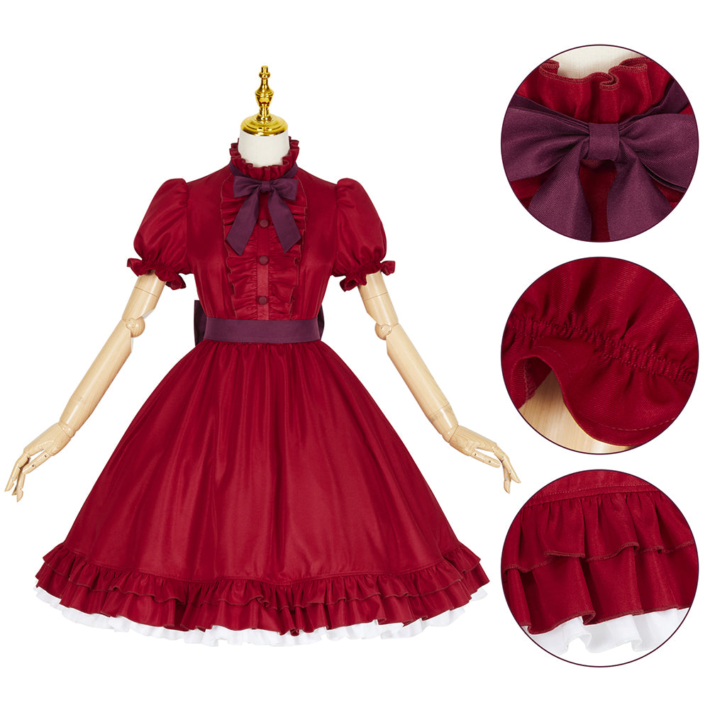 Lonely Castle in the Mirror Wolf Girl Cosplay Costume Red Dance Dress Gothic Steampunk Ruffle Skirt