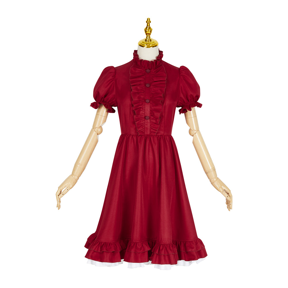Lonely Castle in the Mirror Wolf Girl Cosplay Costume Red Dance Dress Gothic Steampunk Ruffle Skirt