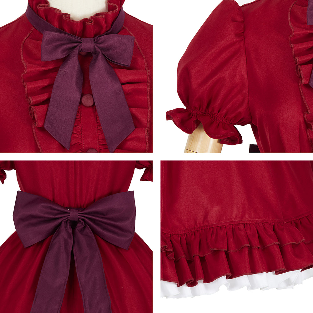 Lonely Castle in the Mirror Wolf Girl Cosplay Costume Red Dance Dress Gothic Steampunk Ruffle Skirt