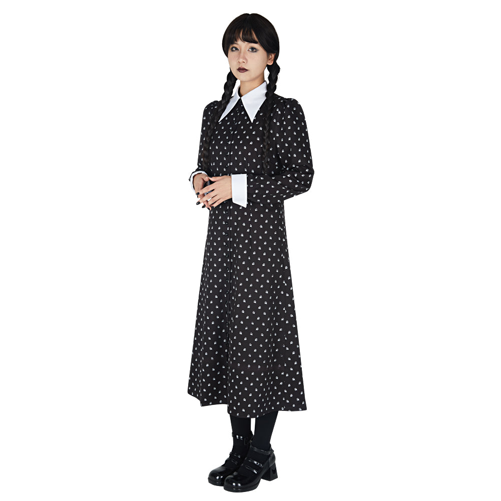 Wednesday Addams Cosplay Costume Tunic Dress Girls Long Sleeve Gown High Waist