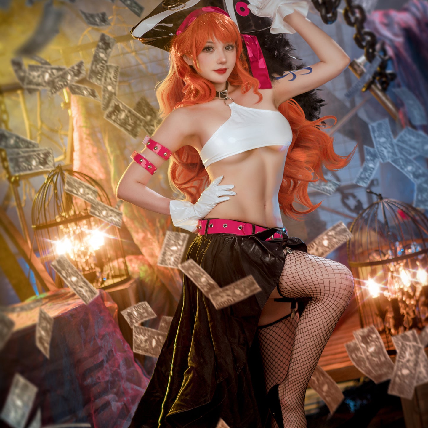 Nami Cosplay Costume Women's Clothing Black Skirt Halloween Sexy Dress Suit Full Sets