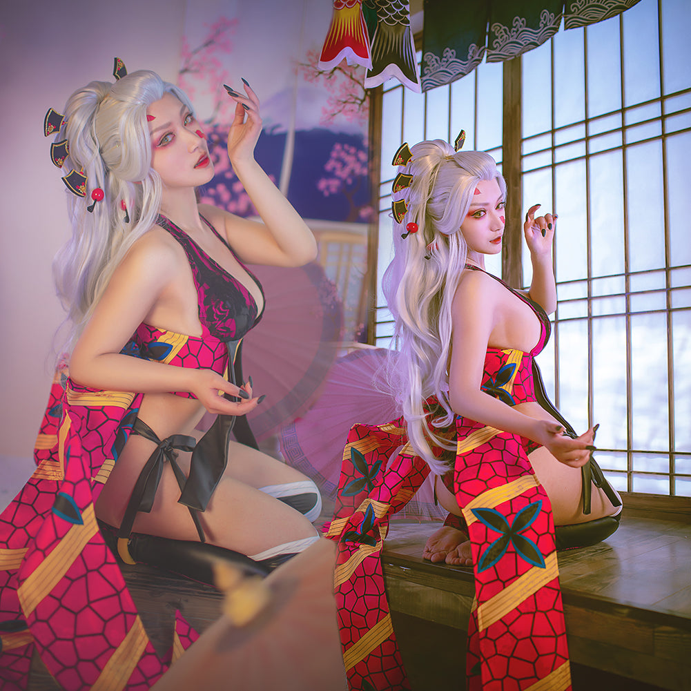 Demon Slayer Daki Cosplay Costume Sexy Tight Bikini Dress Full Sets with Hairpins