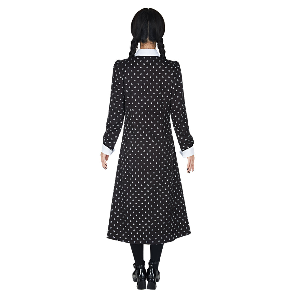 Wednesday Addams Cosplay Costume Tunic Dress Girls Long Sleeve Gown High Waist