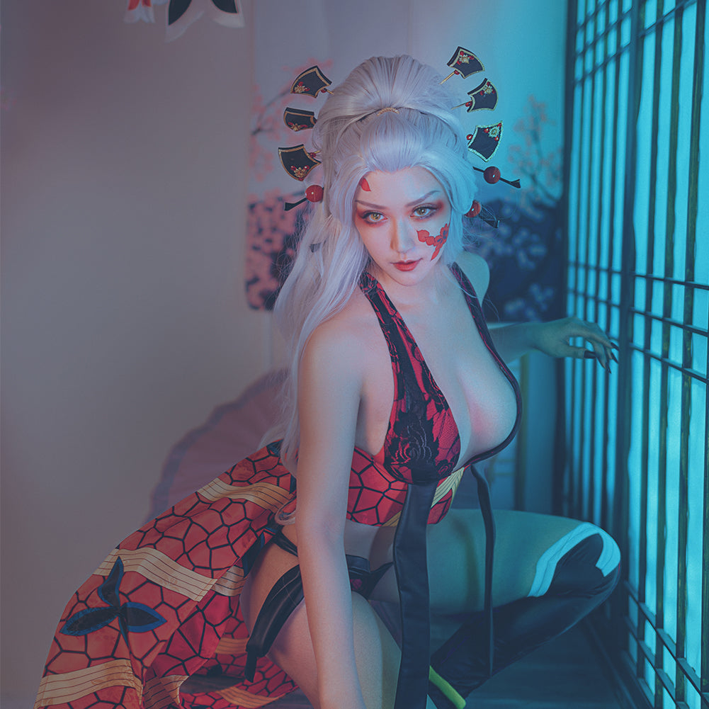 Demon Slayer Daki Cosplay Costume Sexy Tight Bikini Dress Full Sets with Hairpins