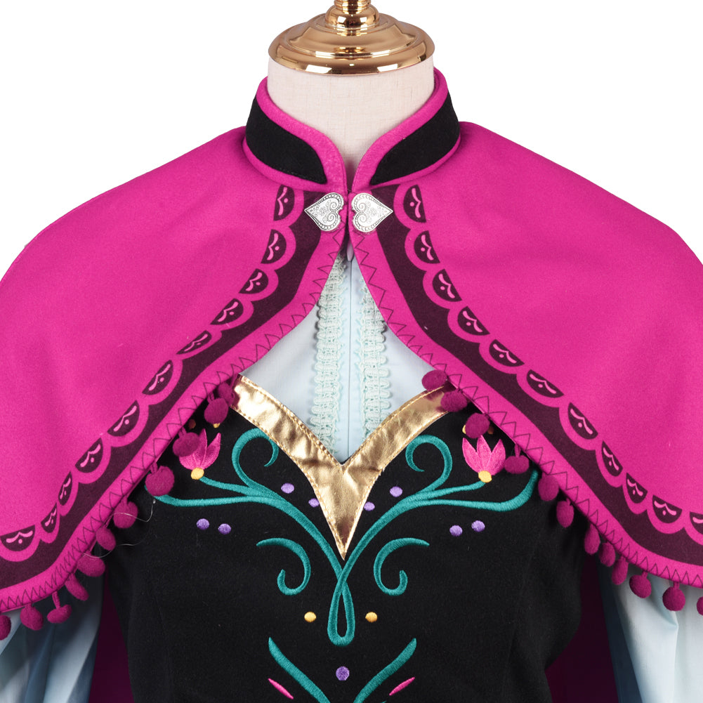 Frozen Anna Dress Cosplay Costume Princess Fancy Deluxe Dress Full Sets with Red Cape