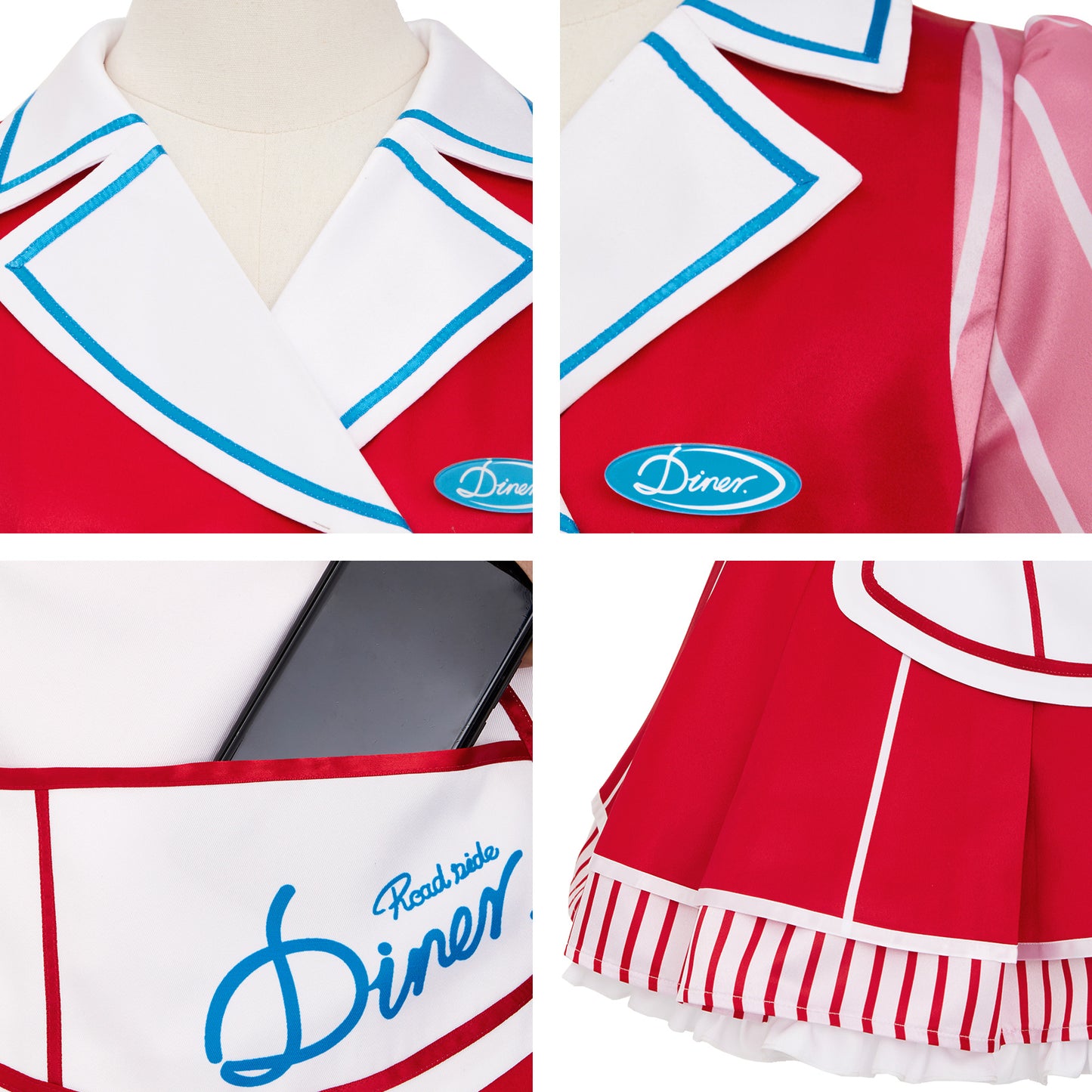 Project Sekai Colorful Stage Welcome to diner!! Cosplay Costume Tenma Saki Red Dress Skirt Full Sets
