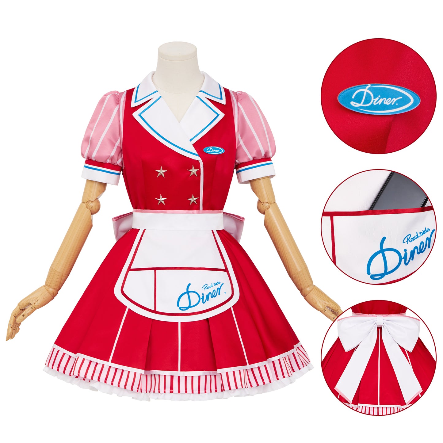 Project Sekai Colorful Stage Welcome to diner!! Cosplay Costume Tenma Saki Red Dress Skirt Full Sets