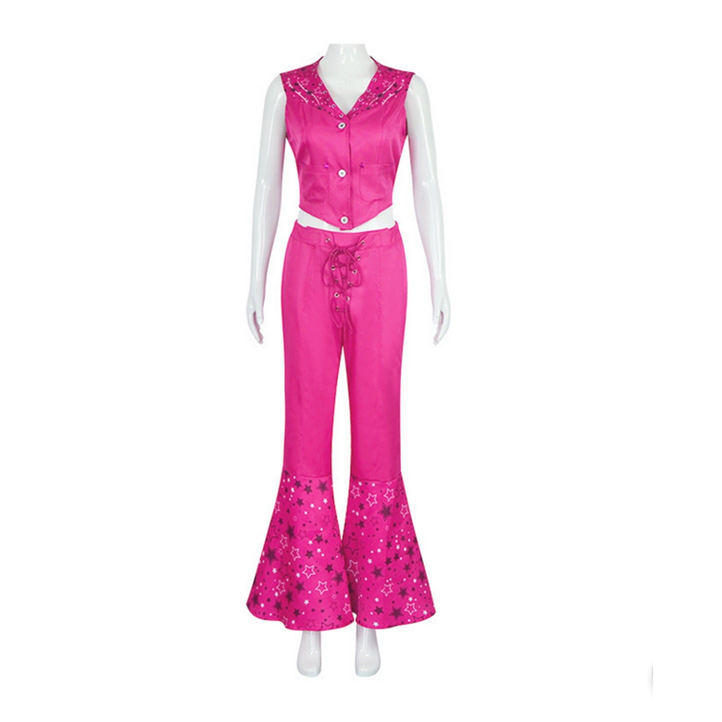 Barbie Cosplay Costume Pink Outsuit Top Flare Pant 70s 80s Hippie Disco Costume