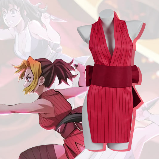 Demon Slayer Makiwo Cosplay Costume Sexy Kimono Dress Skirt Suit Red