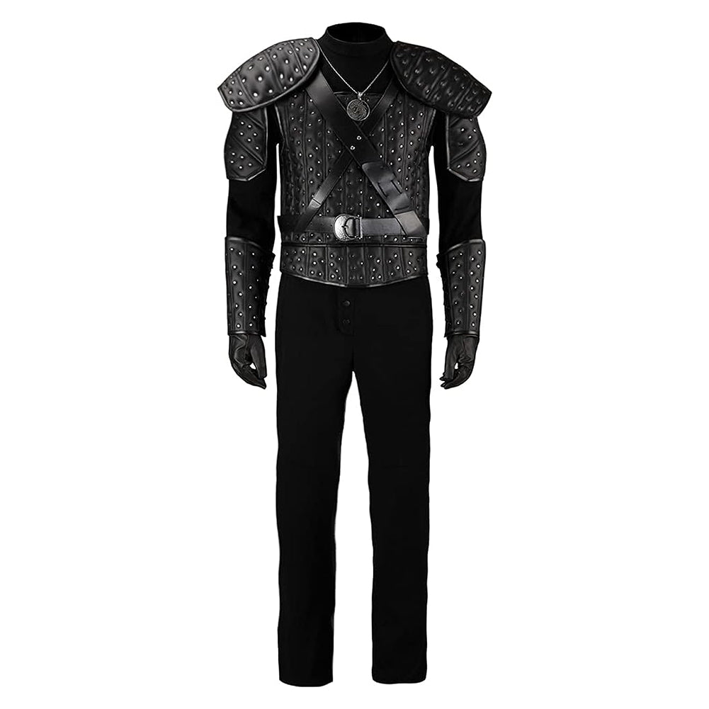 The Witcher Geralt of Rivia Cosplay Costume White Wolf Black Leather Suit Vest Full Sets