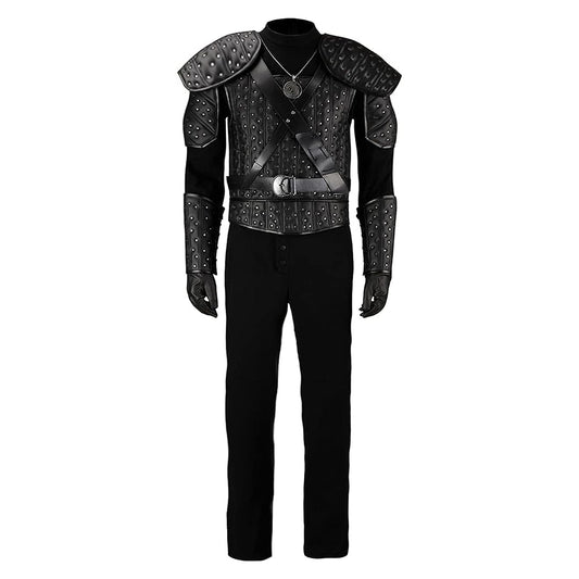 The Witcher Geralt of Rivia Cosplay Costume White Wolf Black Leather Suit Vest Full Sets