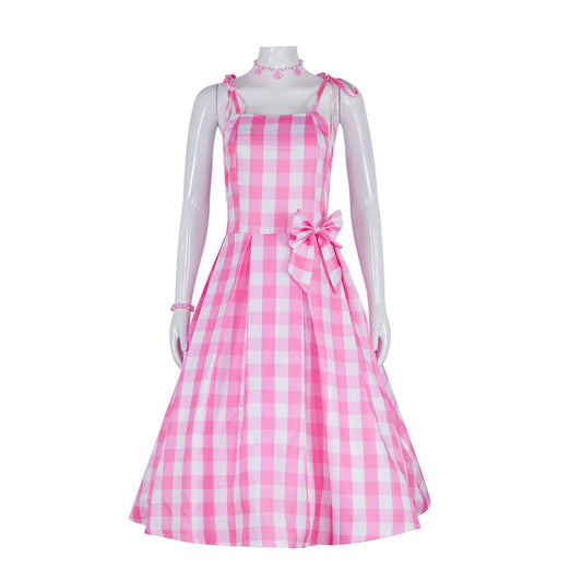 Barbie Cosplay Costume Pink Plaid Dress Skirt for Women Girls