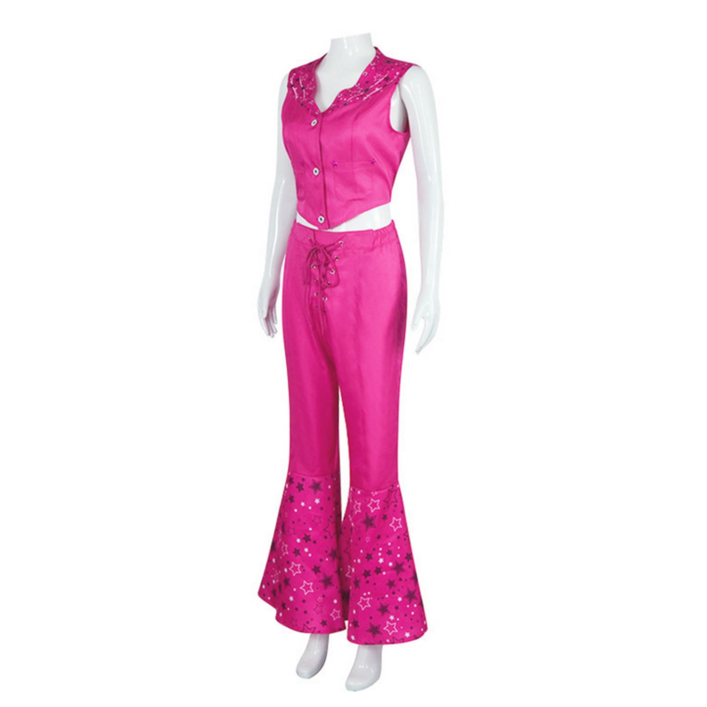 Barbie Cosplay Costume Pink Outsuit Top Flare Pant 70s 80s Hippie Disco Costume