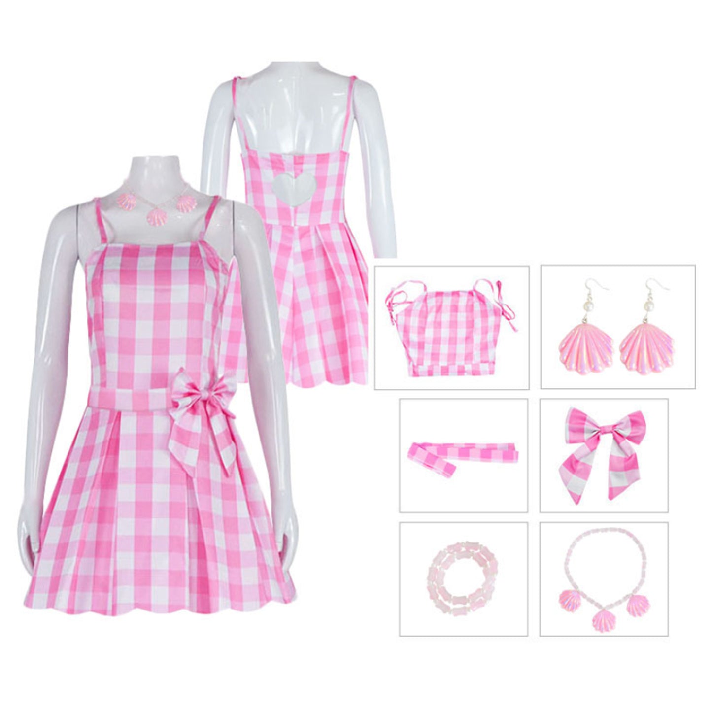 Barbie Pink Plaid Dress Skirt Cosplay Costume for Women Girls