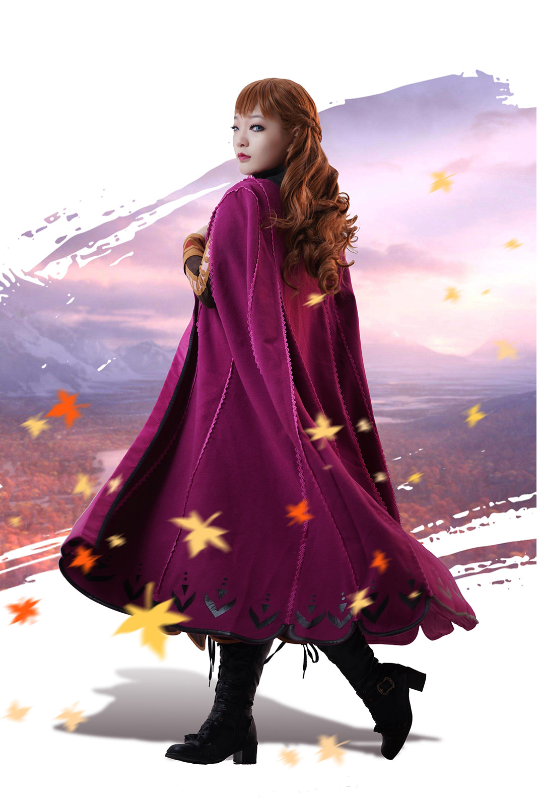 Frozen 2 Anna Deluxe Princess Dress Cosplay Costume Halloween Uniform Full Sets with Cape