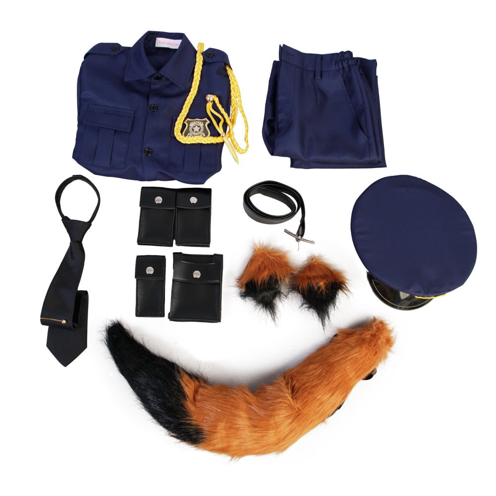 Zootopia Nick Wilde Cosplay Costume Police Officer Uniform Suit Full Sets with Hat