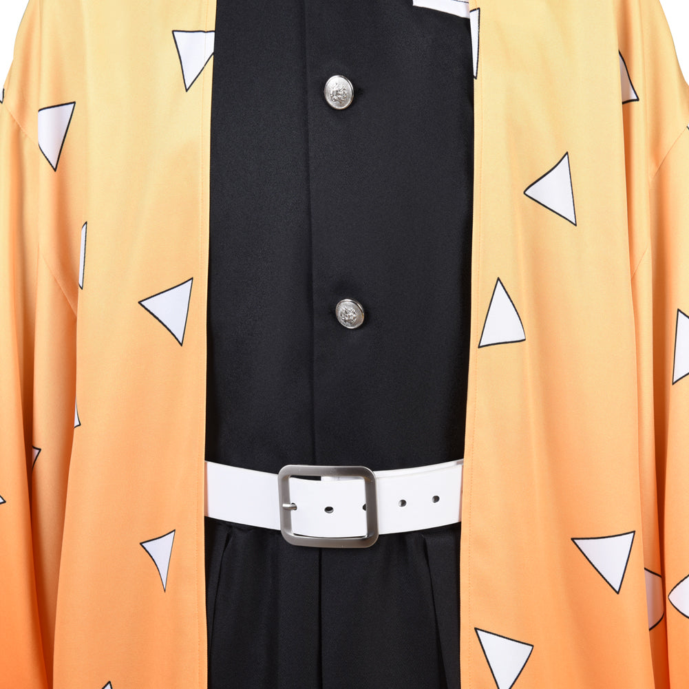 Demon Slayer Agatsuma Zenitsu Cosplay Costume Kimono Cardigan Suit Robe Cloak