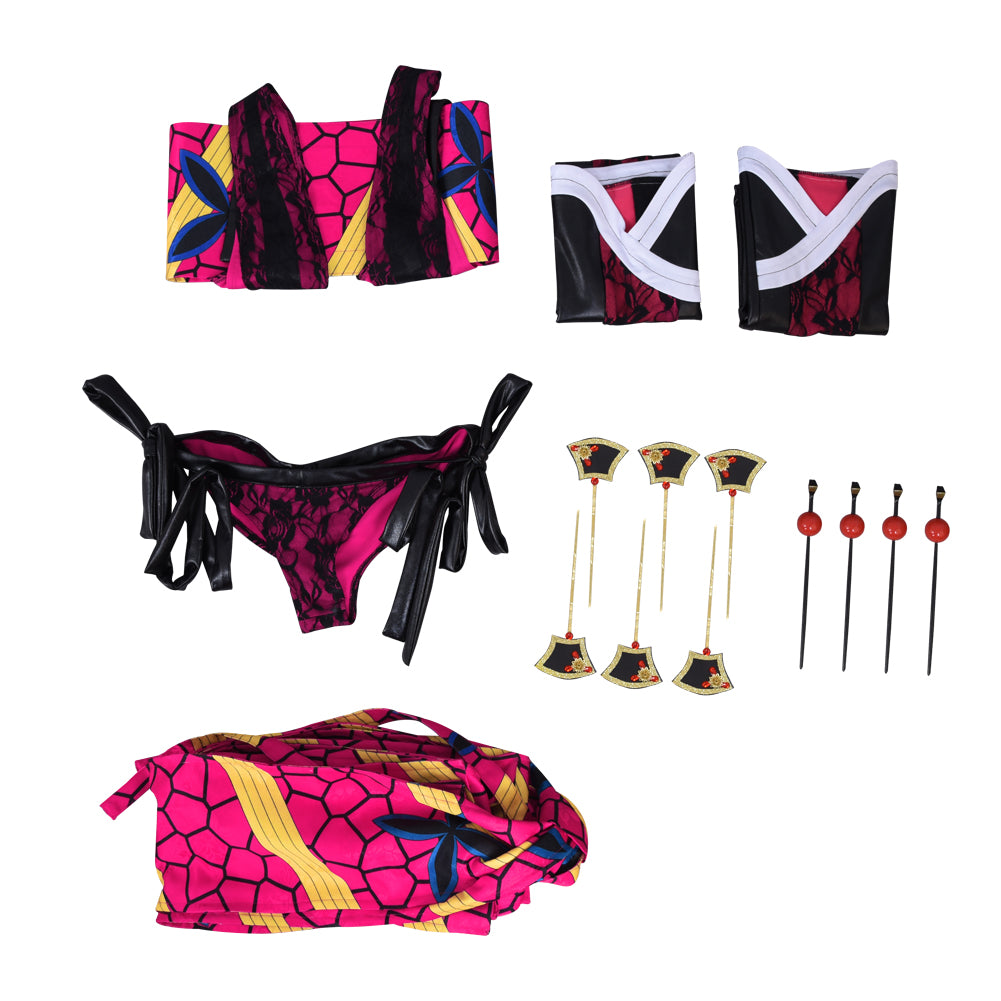 Demon Slayer Daki Cosplay Costume Sexy Tight Bikini Dress Full Sets with Hairpins