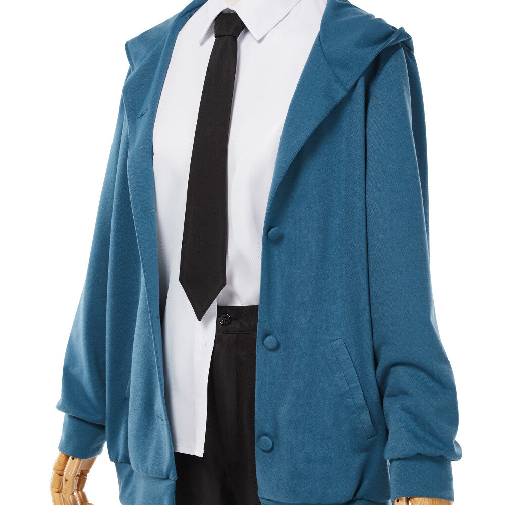 Chainsaw Man Power Cosplay Costume Blue Hoodie Coat Outfit Full Sets for Halloween