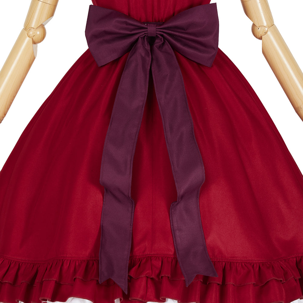 Lonely Castle in the Mirror Wolf Girl Cosplay Costume Red Dance Dress Gothic Steampunk Ruffle Skirt