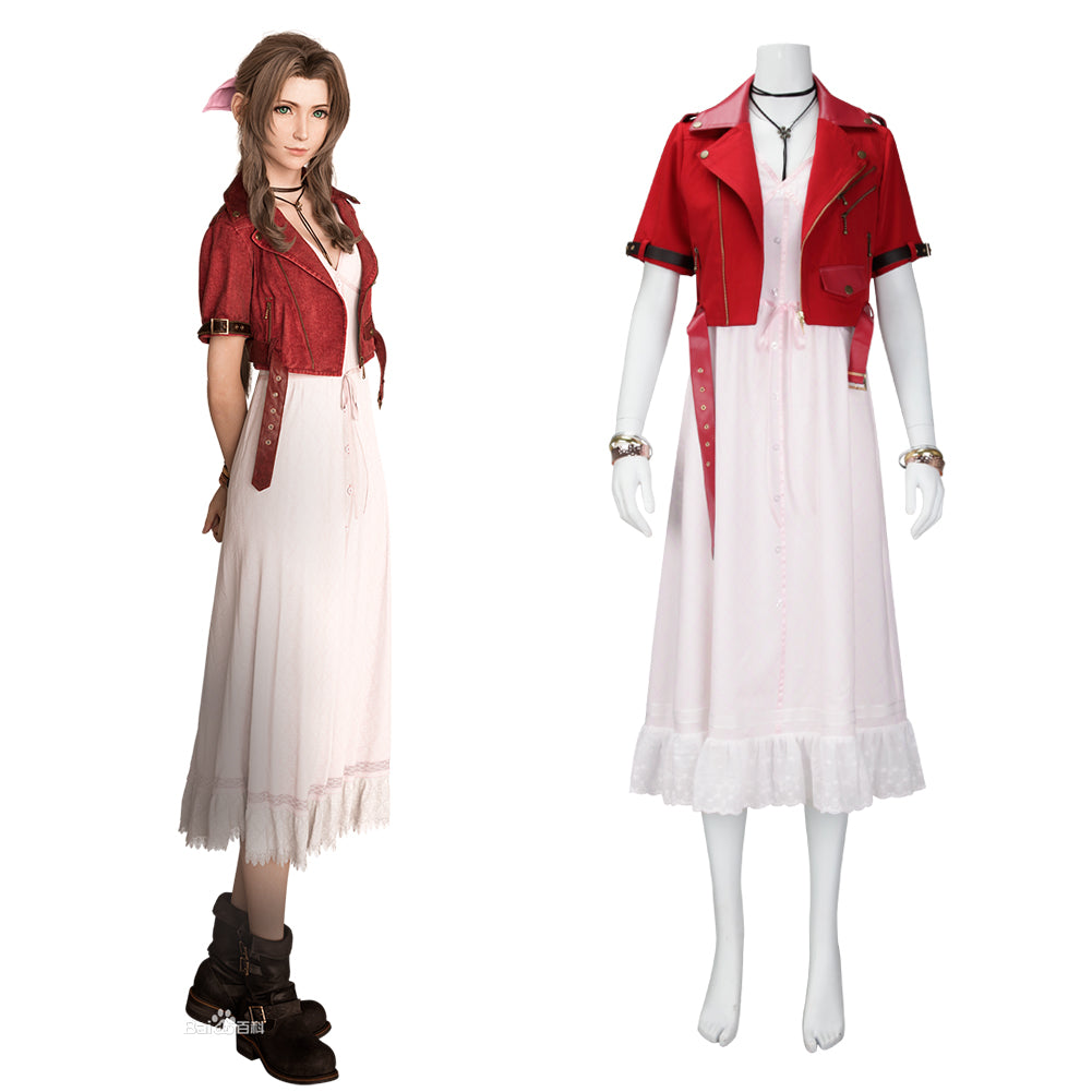 Final Fantasy VII Aerith Gainsborough Cosplay Costume Remark Red Jacket Dress Uniform Full Sets